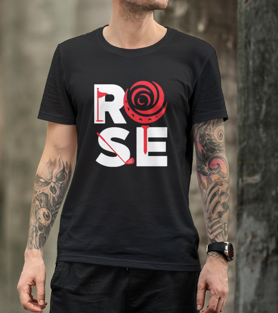 Rose Golf Flag Swirl Iconic Stacked Letters T-Shirt