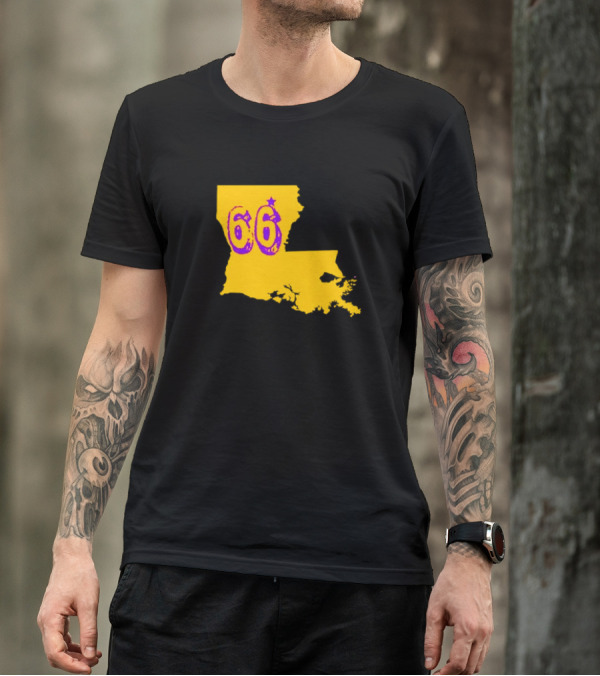 Louisiana State 66 Will Campbell LSU Tigers Map Outline T-Shirt