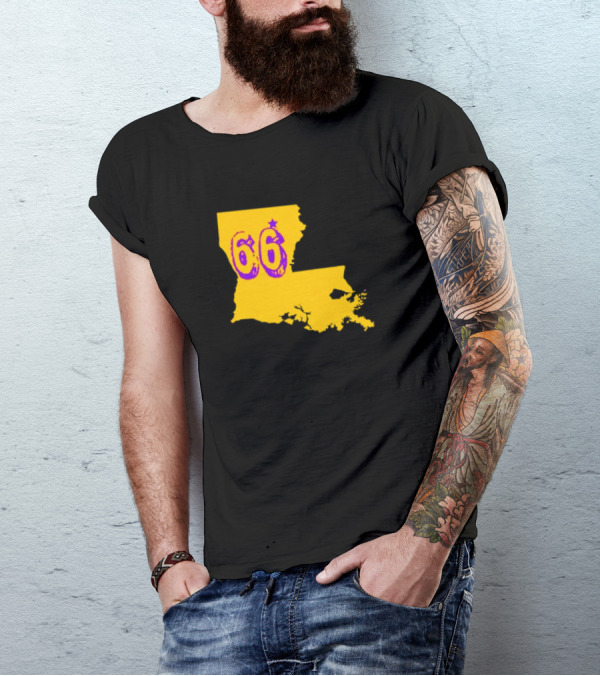 Louisiana State 66 Will Campbell LSU Tigers Map Outline T-Shirt