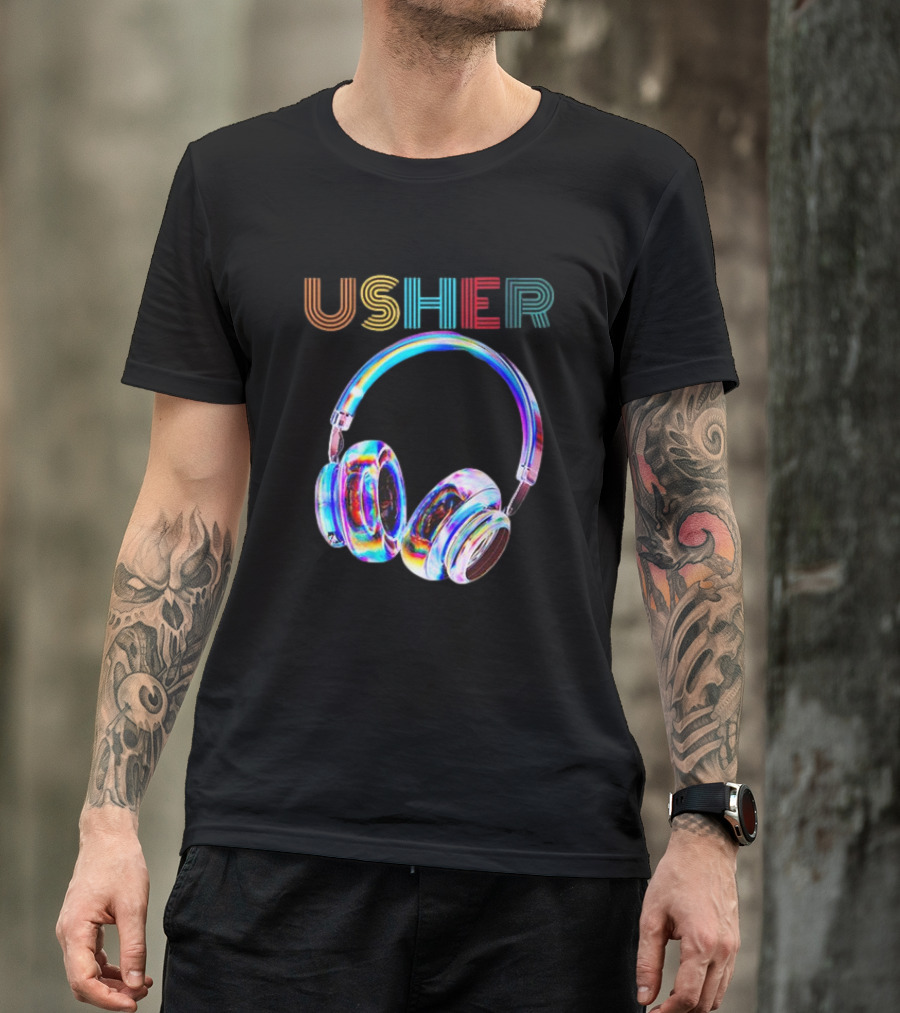 USHER Vintage Headphone Hiphop Music Fan T-Shirt