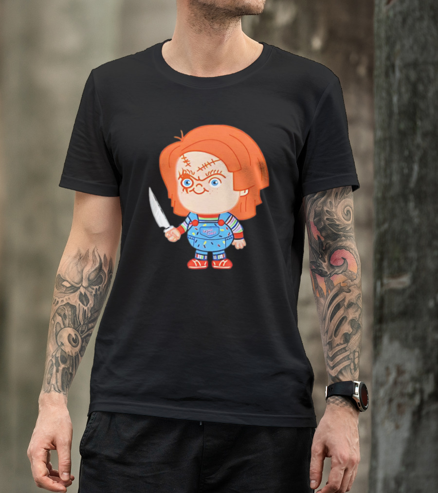 Chucky Evil Doll With Knife In Striped Lovely Overalls T-Shirt
