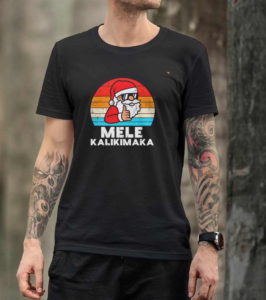 Santa Mele Kalikimaka Christmas Vintage Retro Sunset Thumbs Up T-Shirt