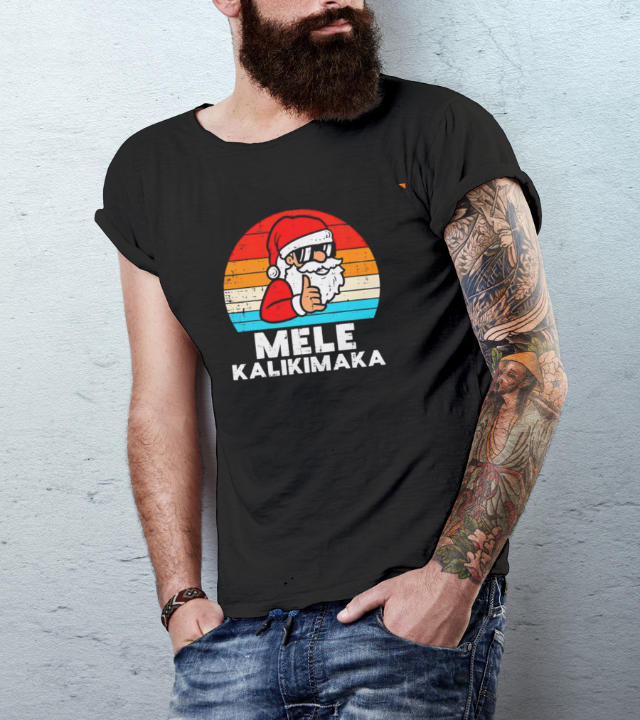 Santa Mele Kalikimaka Christmas Vintage Retro Sunset Thumbs Up T-Shirt