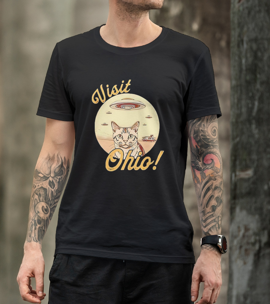 Visit Ohio Cat UFO Alien Spaceship Adventure T-Shirt