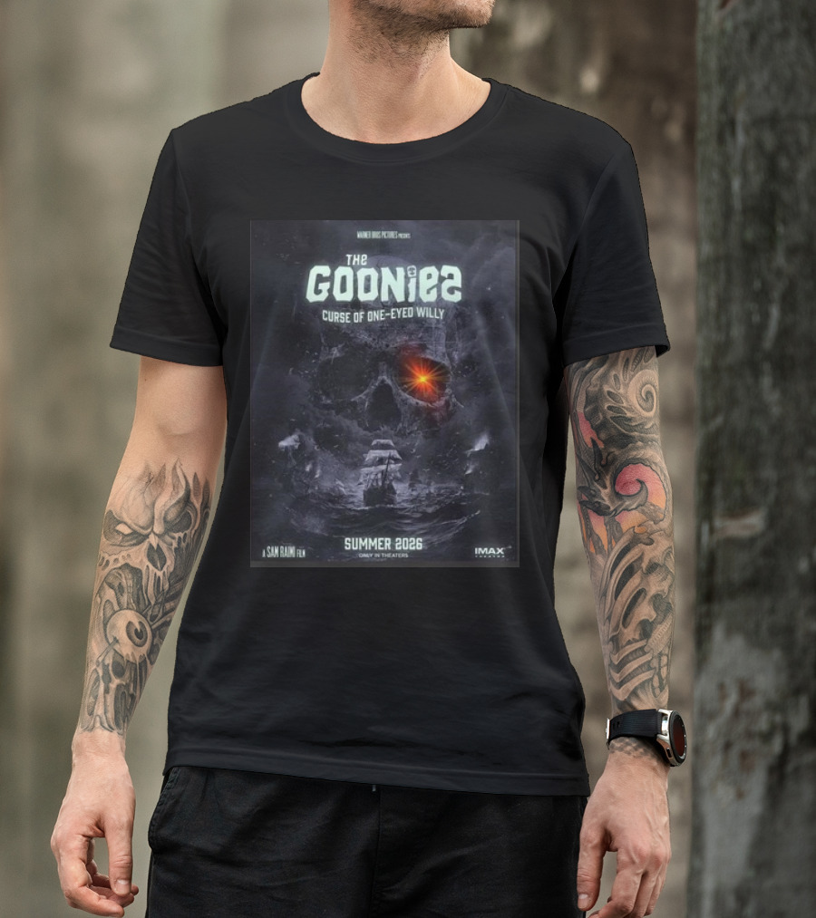The Goonies 2 Curse Of One-Eyed Willy Summer 2026 IMAX Only In Theaters Warner Bros Pictures A Sam Raimi Film T-Shirt
