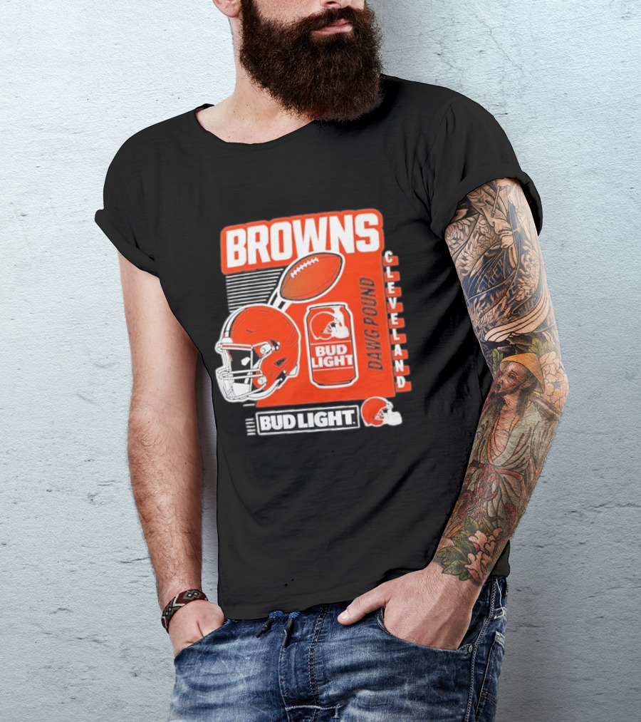 Browns Cleveland Bud Light Dawg Pound Football Helmet T-Shirt