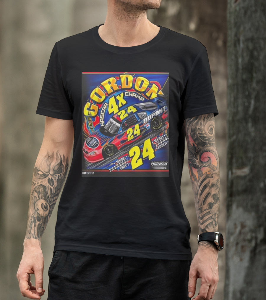 Jeff Gordon #24 Dupont NASCAR 4X Champ 1995-1997-1998-2001 Hendrick Racing T-Shirt