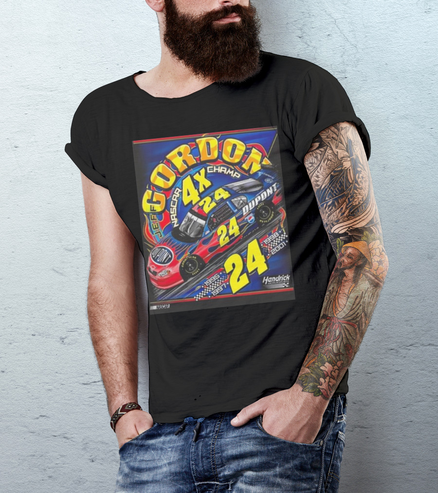 Jeff Gordon #24 Dupont NASCAR 4X Champ 1995-1997-1998-2001 Hendrick Racing T-Shirt