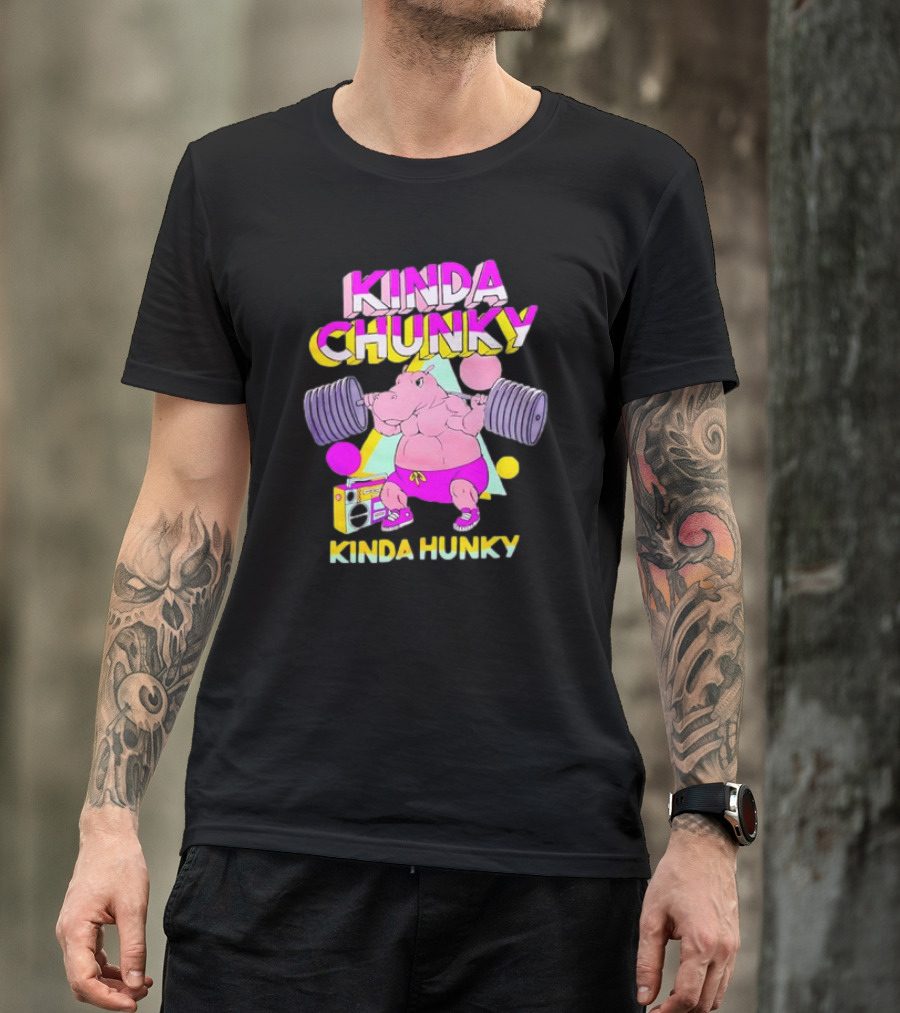 Kinda Chunky Kinda Hunky Hippo Bodybuilding Gym Cartoon Boombox T-Shirt