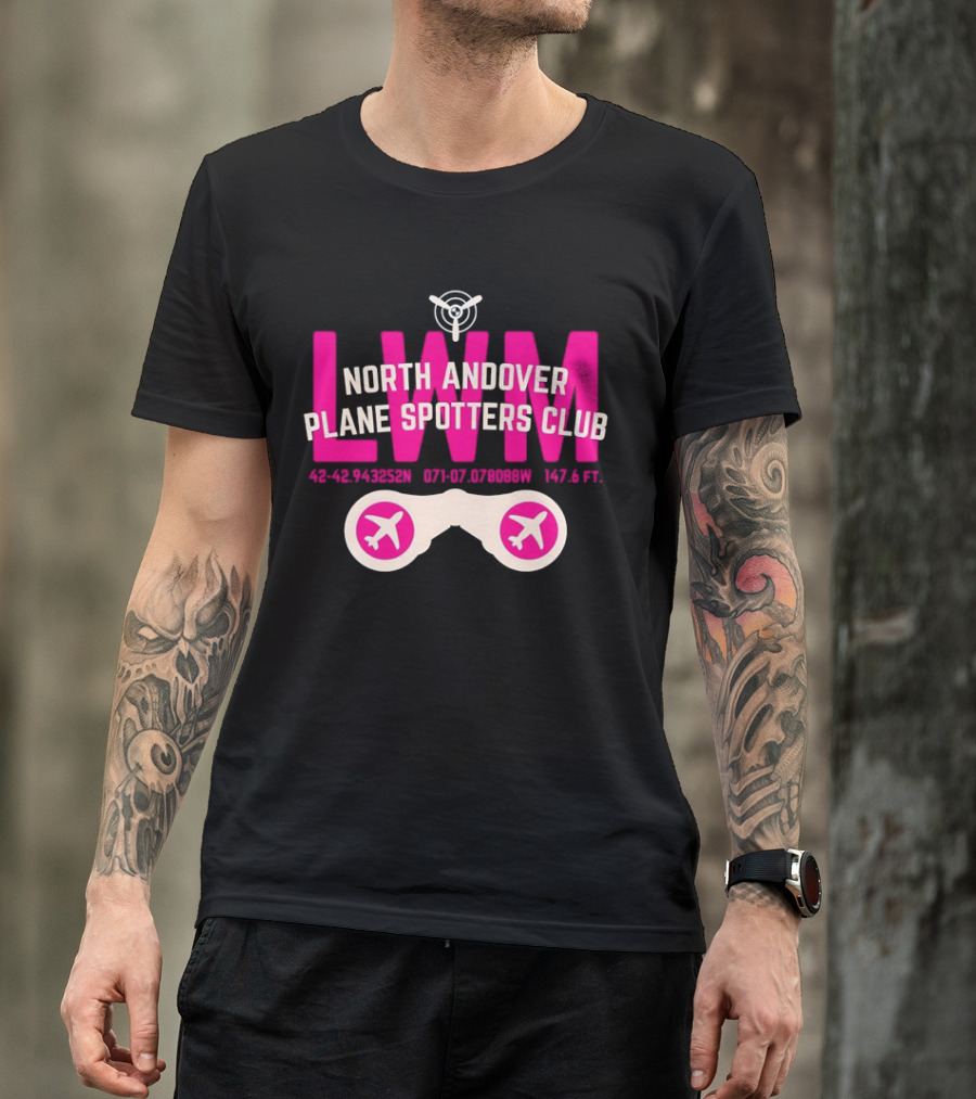 North Andover Plane Spotters Club LWM Coordinates Aviation Enthusiast T-Shirt