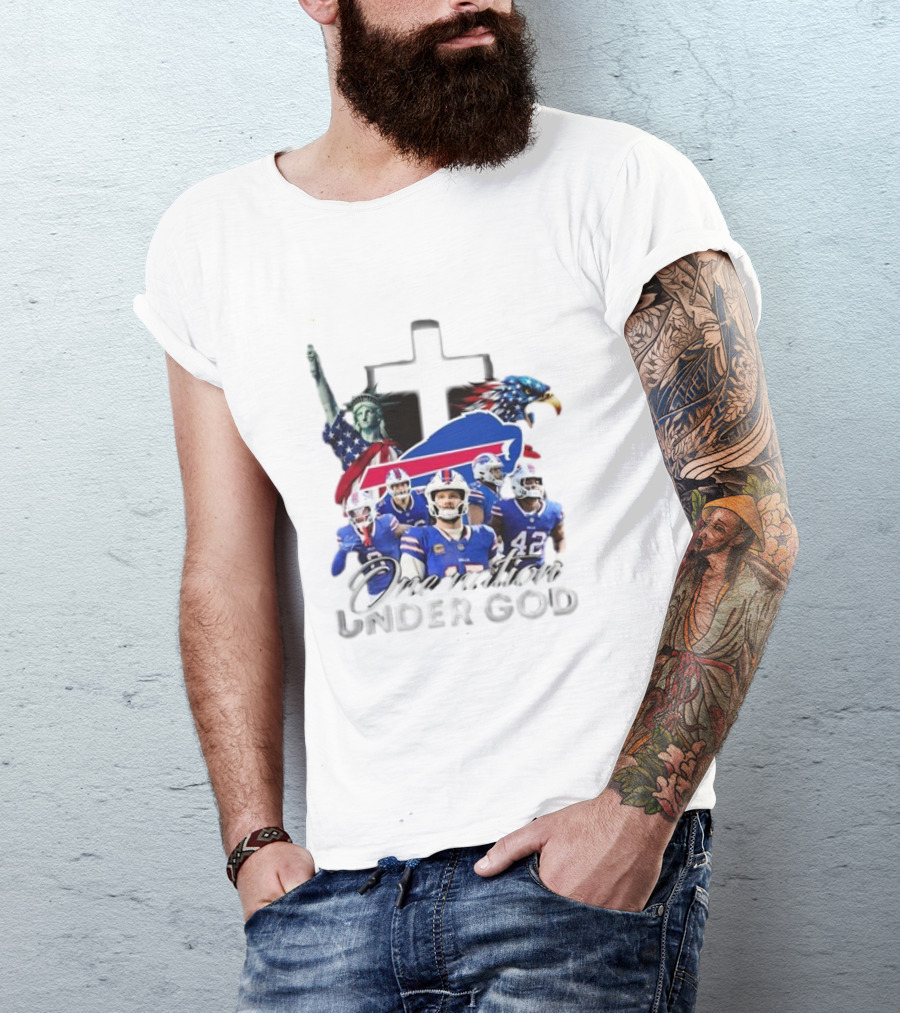Buffalo Bills One Nation Under God American Flag Eagle Cross Statue Of Liberty Football Players T-Shirt