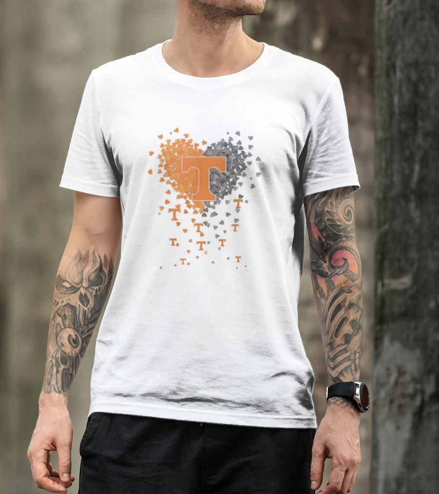 Heart Of Tennessee T With Orange And Gray Hearts T-Shirt