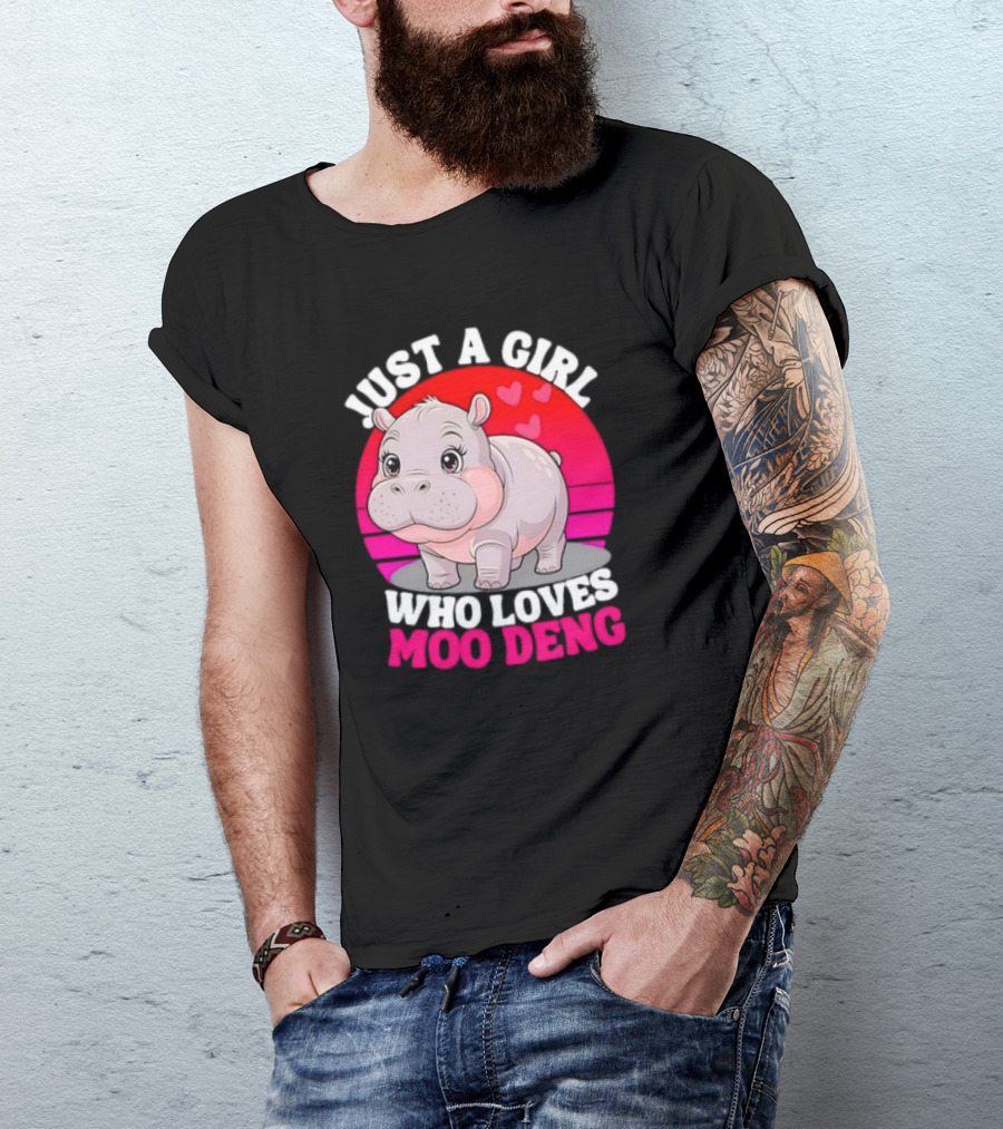 Just A Girl Who Loves Moo Deng Cute Baby Hippo Retro T-Shirt