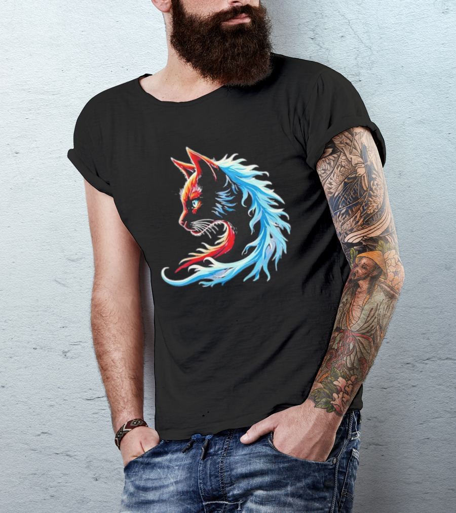 Retro Blue Cat Wave Cat Ladies Cat Lover T-Shirt