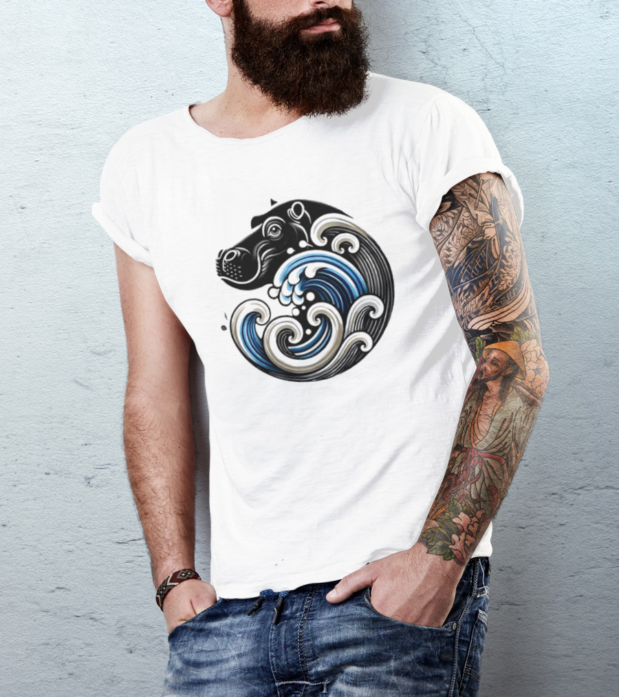Funny Blue Wave Hippo Moo Deng T-Shirt