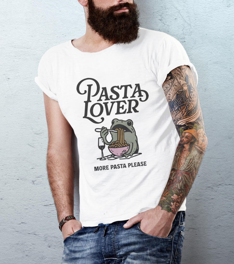Pasta Lover Frog Enjoying More Pasta Please T-Shirt