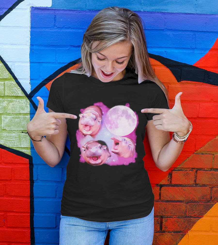Cute Moo Deng Pink Moon Trio T-Shirt