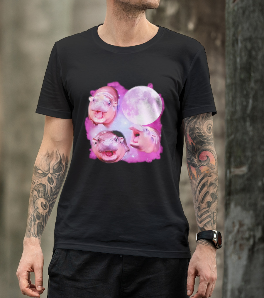 Cute Moo Deng Pink Moon Trio T-Shirt