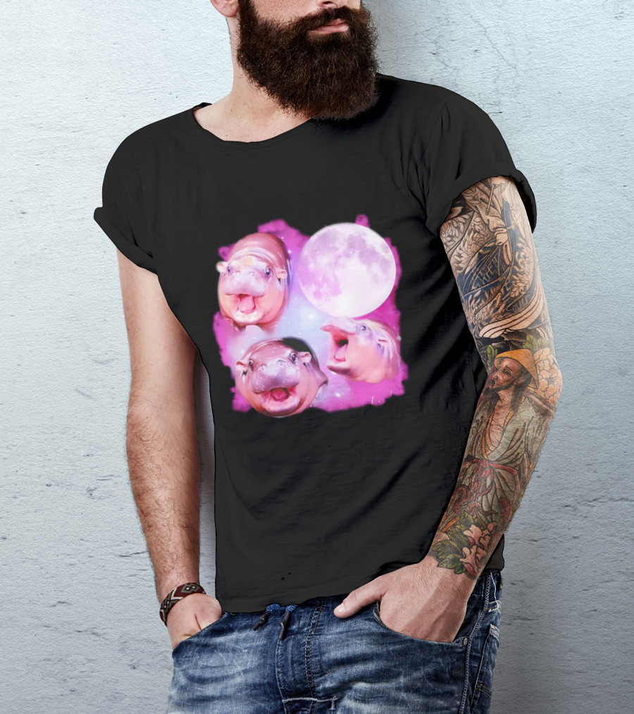 Cute Moo Deng Pink Moon Trio T-Shirt