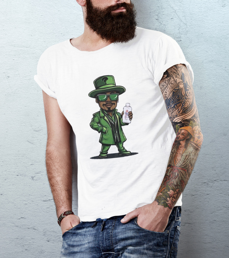 Riddler-Themed Cartoon Character Holding Baby Oil T-Shirt
