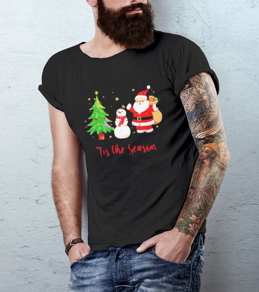 Tis The Season Santa Claus Snowman Christmas Tree T-Shirt