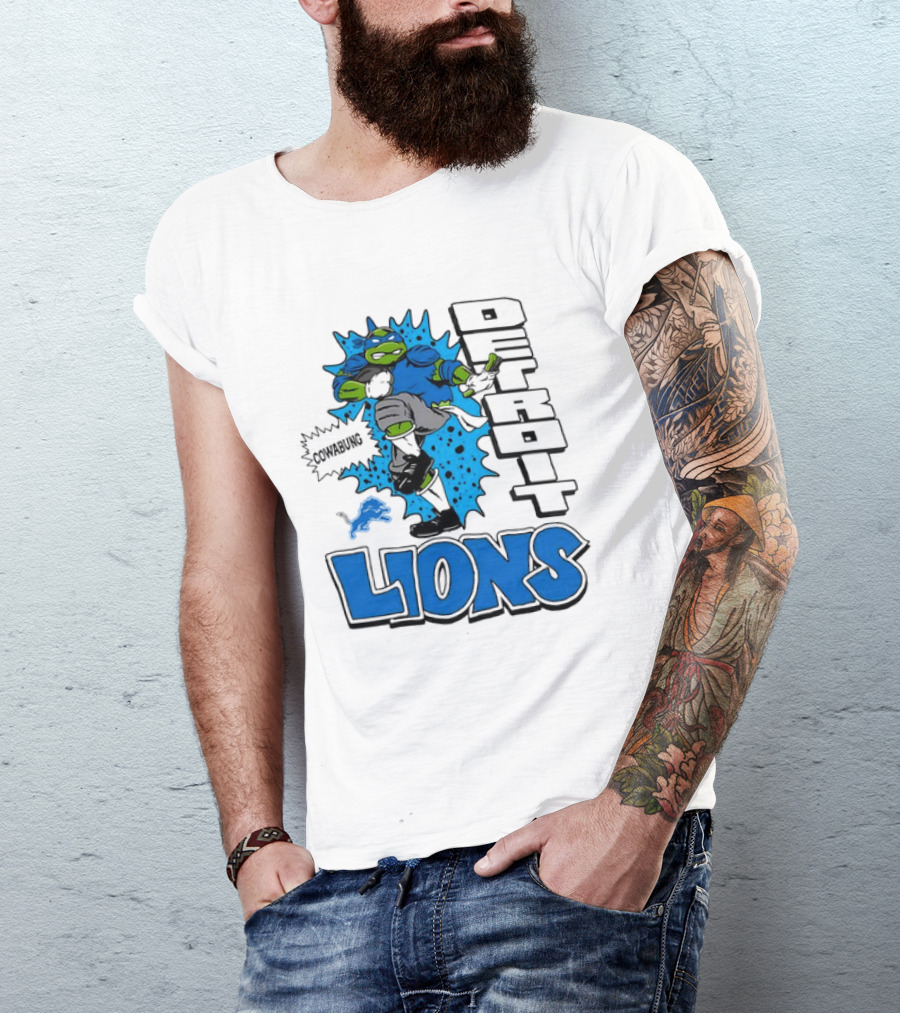 Leonardo Ninja Turtles Cowabunga Detroit Lions Football T-Shirt