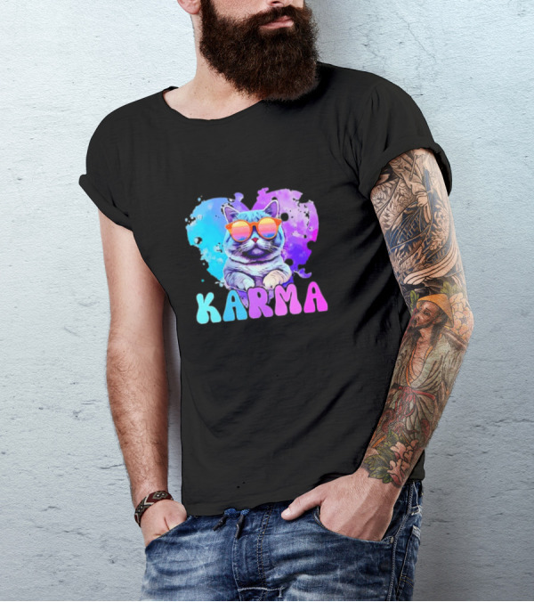 Cat Lover Karma Heart Shape Retro Sunglasses T-Shirt