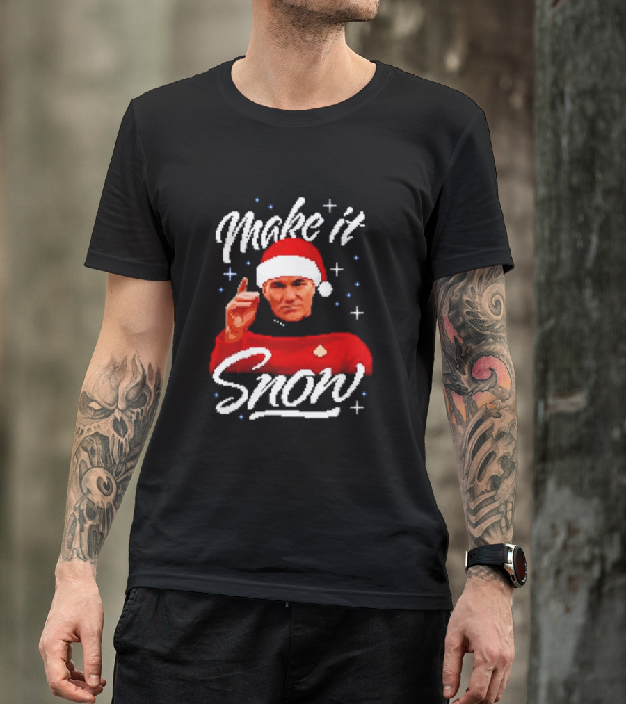 Make It Snow Christmas Jumper Santa Hat Commanding Gesture T-Shirt