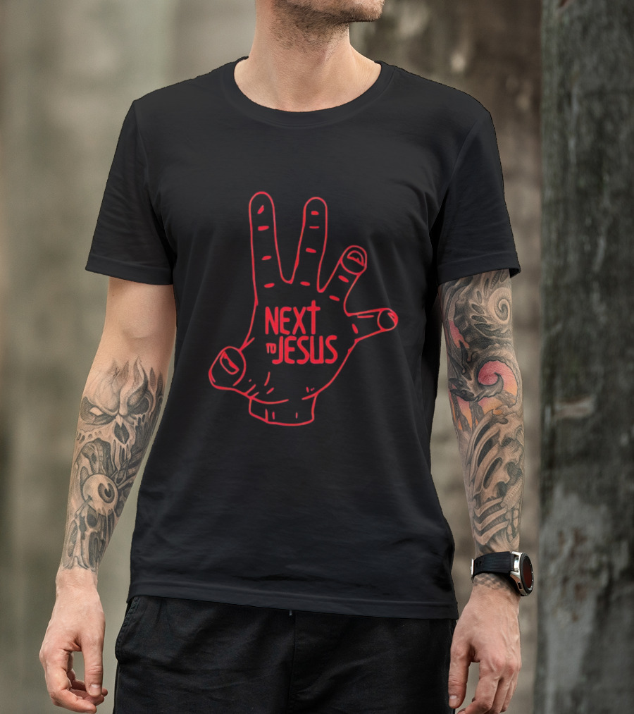 Next To Jesus Hand Red Line T-Shirt