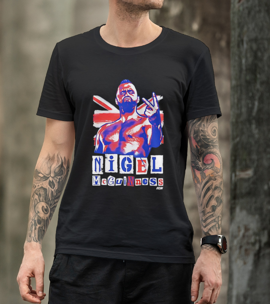 NIGEL McGUINNESS AEW Union Jack V Sign T-Shirt
