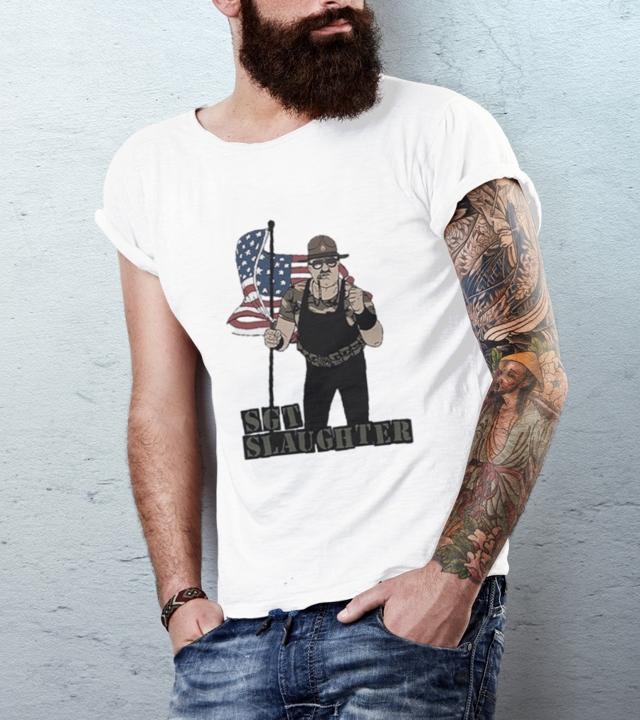 Sgt Slaughter American Flag Comic Style Patriotic T-Shirt