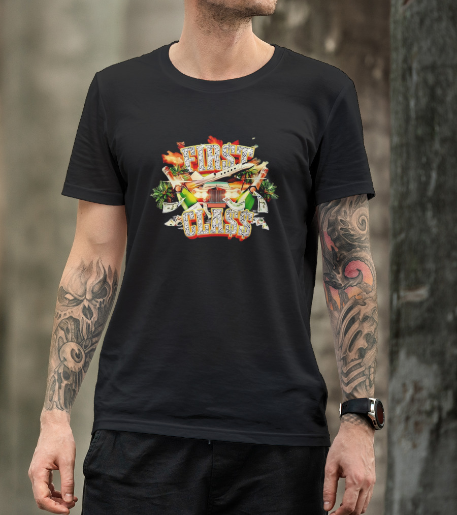 AJ Francis Luxury Lifestyle First Cla$$ Jet Champagne Money T-Shirt