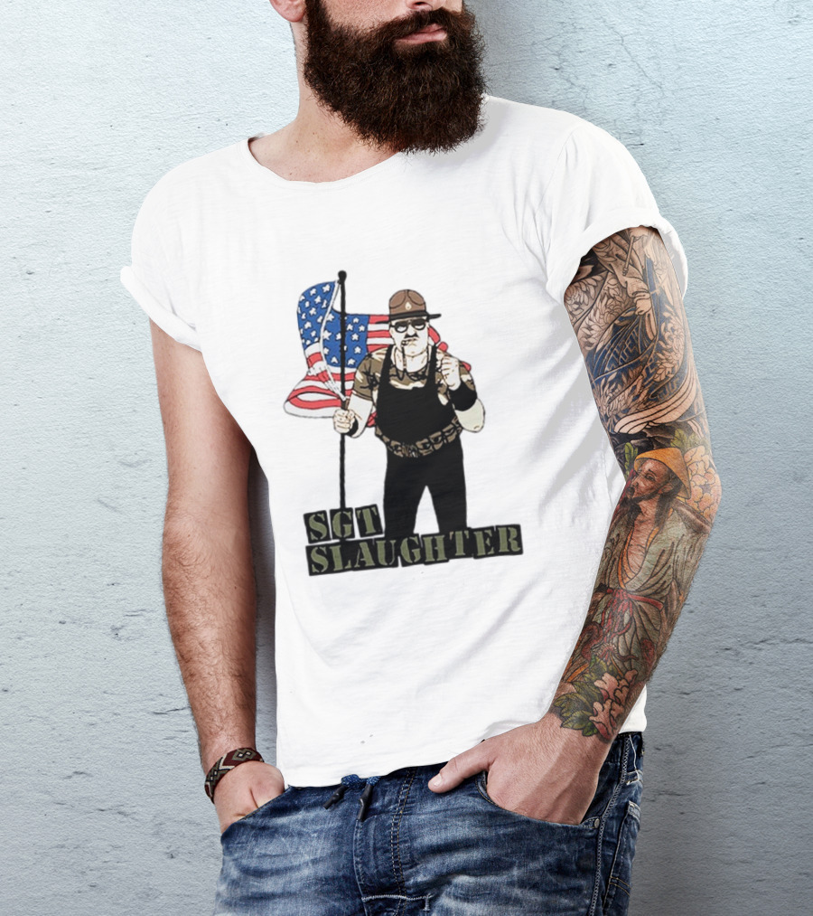SGT Slaughter Holding American Flag Vintage T-Shirt