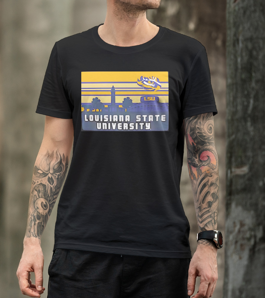 Louisiana State University Campus Skyline Retro LSU Tigers T-Shirt