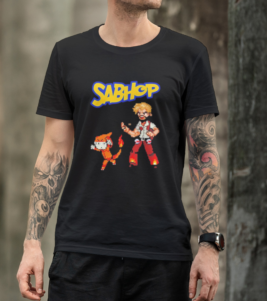 Sabhop Pixel Art Pokemon Trainer With Fire Creature T-Shirt