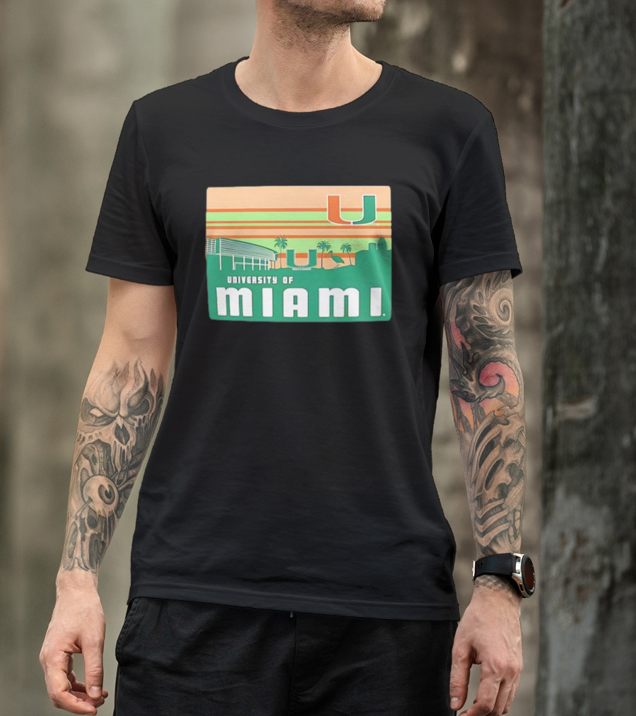 University Of Miami Hurricanes Retro Campus Skyline Palm Trees T-Shirt