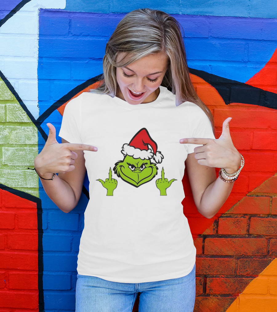 Grinch Middle Finger Funny Grinchmas Santa Claus Iconic Holiday Humor T-Shirt