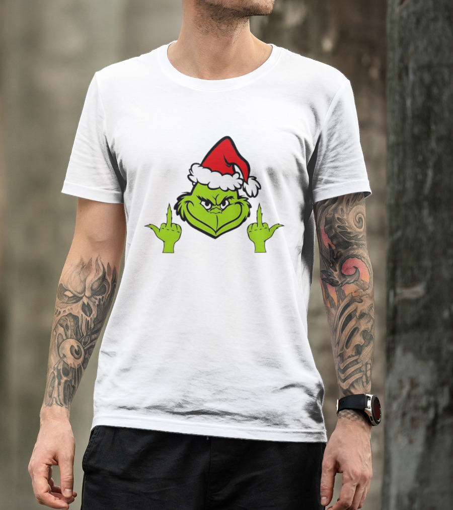 Grinch Middle Finger Funny Grinchmas Santa Claus Iconic Holiday Humor T-Shirt