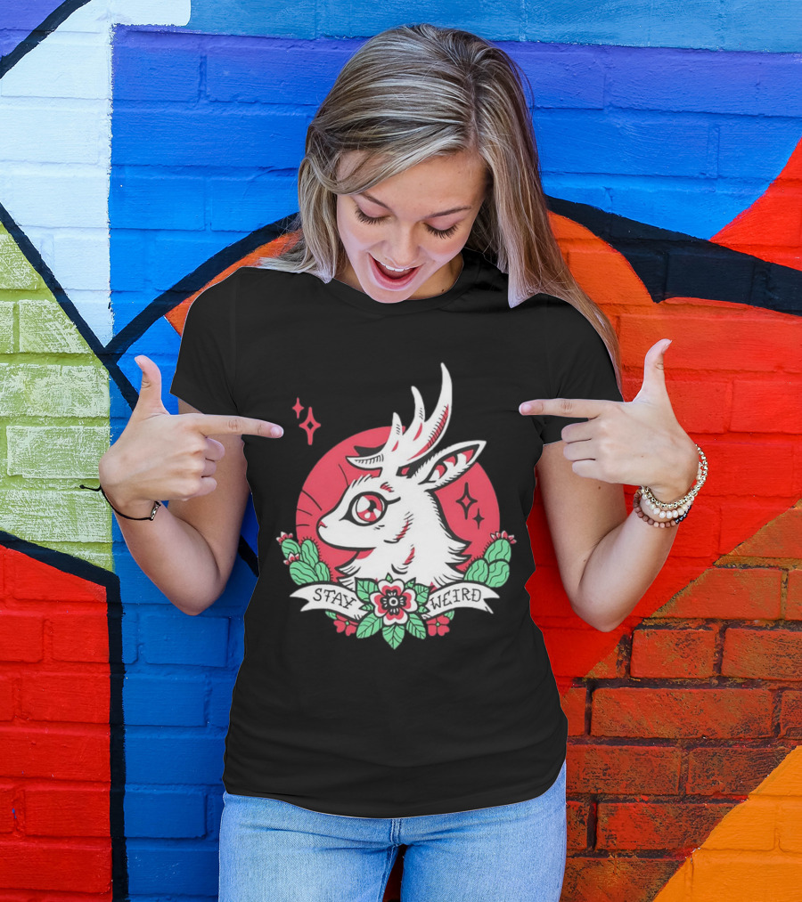 Stay Weird Jackalope Tattoo 03 Cactus And Floral T-Shirt