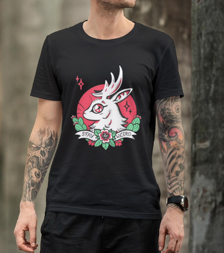 Stay Weird Jackalope Tattoo 03 Cactus And Floral T-Shirt
