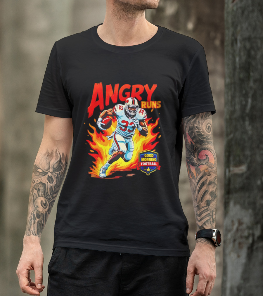 Angry Runs Good Morning Football Flaming Football Player 26 T-Shirt