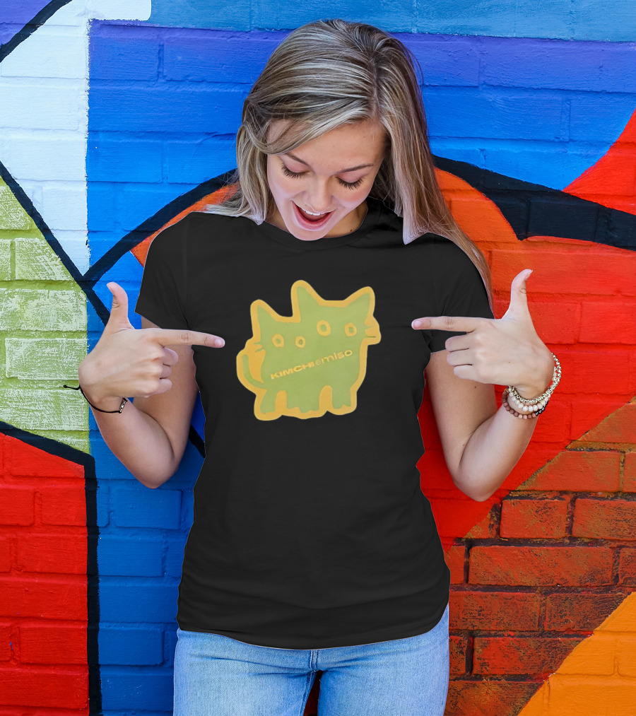 Kimchi And Miso Collection Twins Chenille Neon Cat Patch T-Shirt
