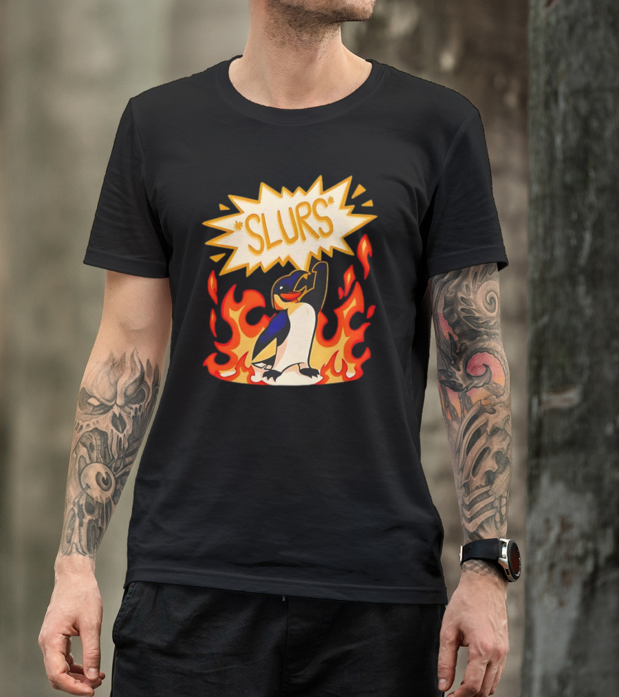 SLURS Penguin Retro In Flames T-Shirt