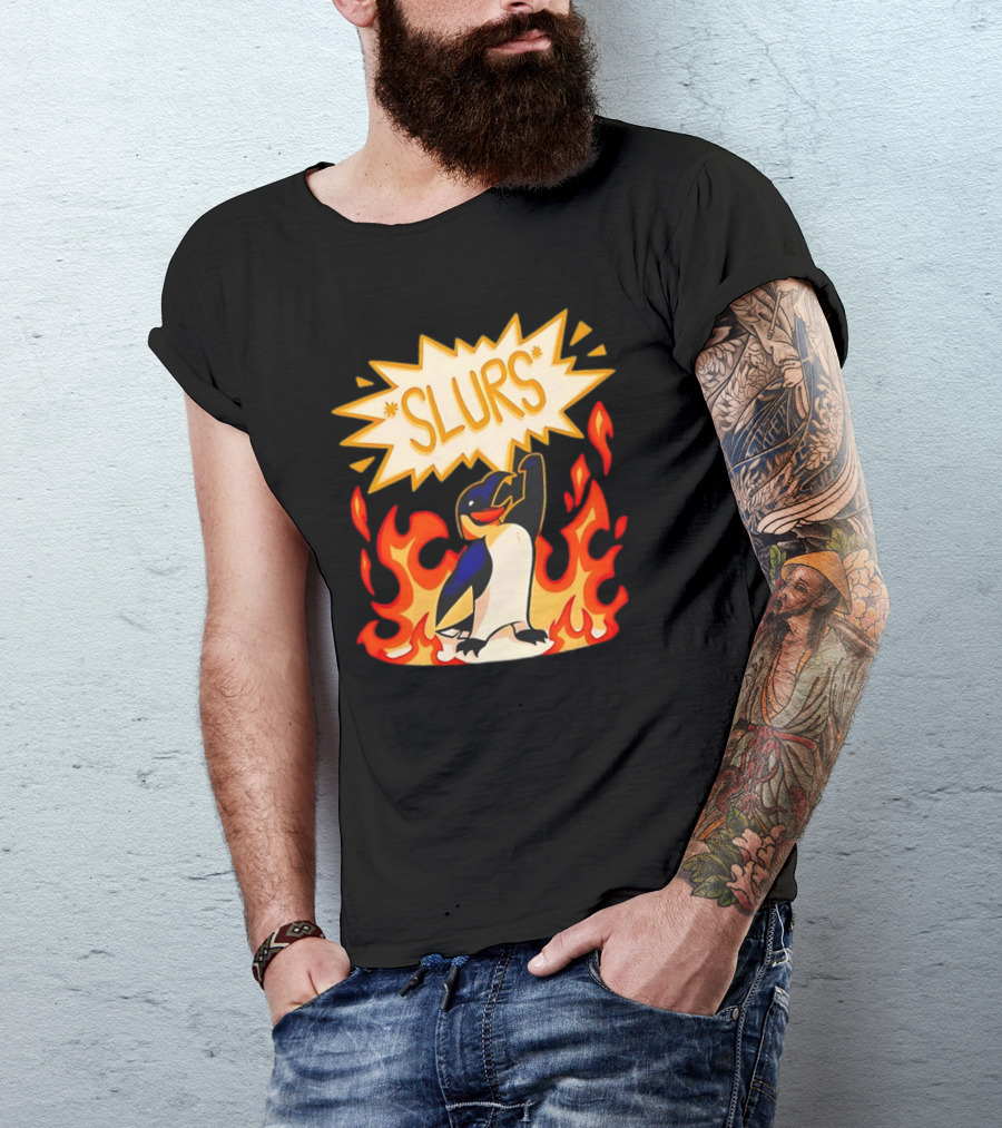 SLURS Penguin Retro In Flames T-Shirt