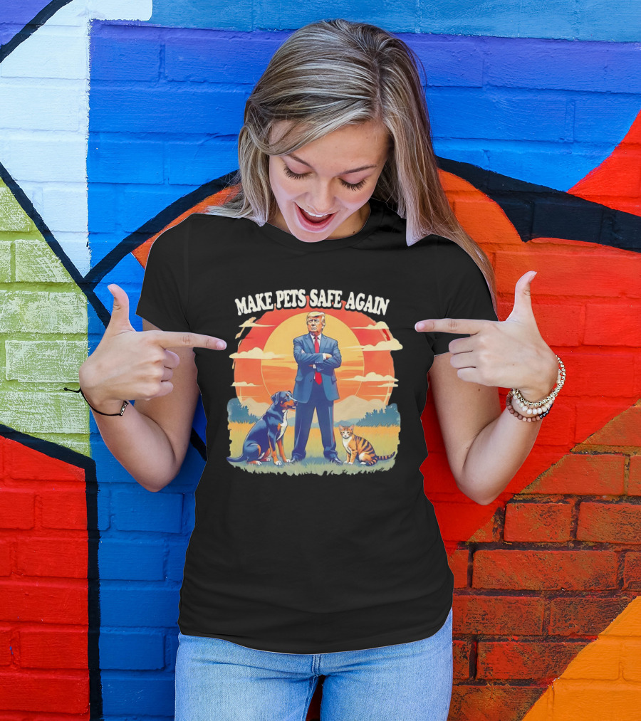 Make Pets Safe Again Dog Cat Sunset Scene T-Shirt