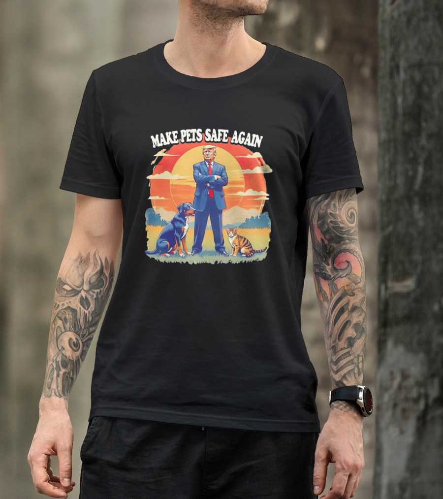 Make Pets Safe Again Dog Cat Sunset Scene T-Shirt