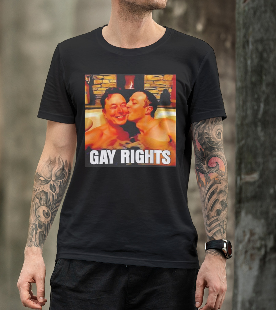 GAY RIGHTS Elon Musk Mark Zuckerberg Kissing Hot Tub Fireplace T-Shirt