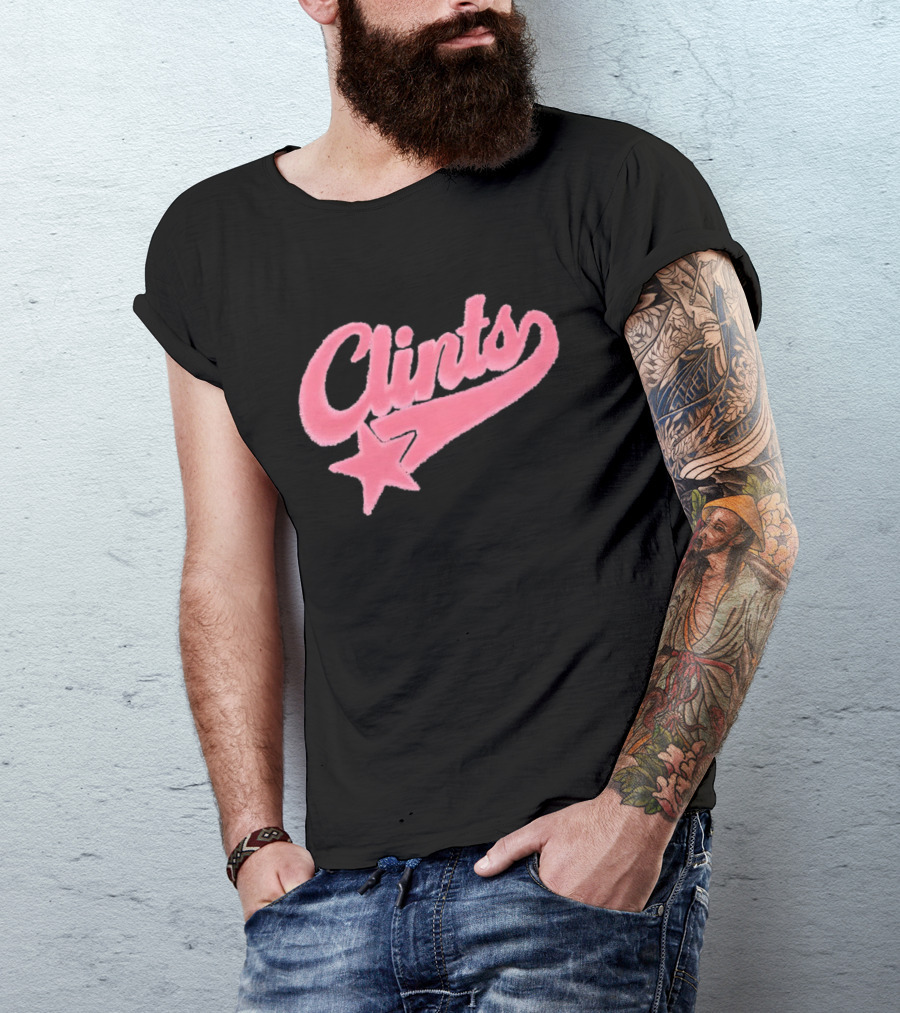 Clints Pink Fuzzy Star Script T-Shirt