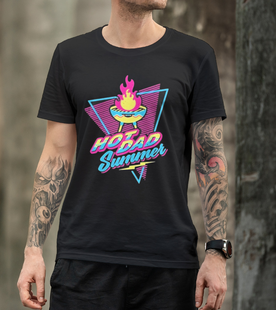 Dude Dad Merch Hot Dad Summer Retro Grill Flame Triangle T-Shirt