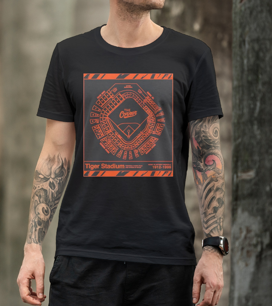 The Corner Tiger Stadium Detroit Baseball 1912-1999 Map T-Shirt